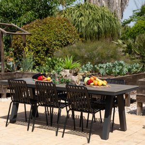 שולחן אלומיניום מלבני דמוי עץ ליון אפור פחם